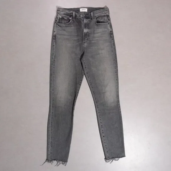 AGOLDE Pinch Waist Skinny Faded Black Stretch Denim Jeans Women's 26x28 Raw Hem - Picture 1 of 7